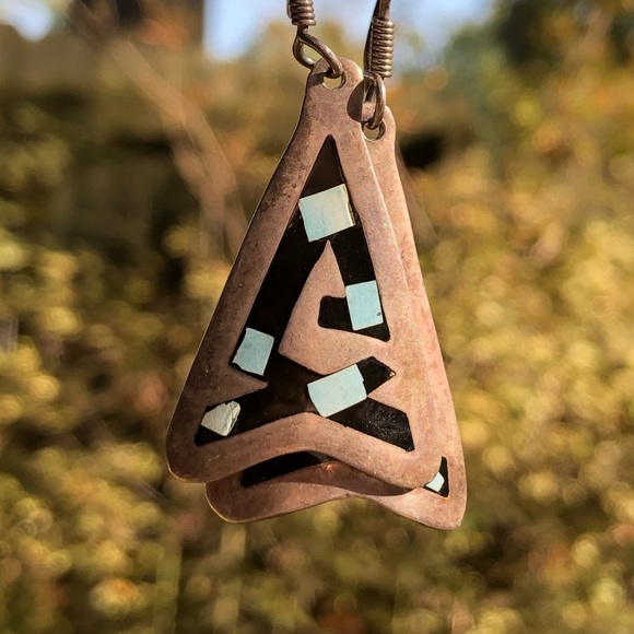 Vintage 925 Taxco Turquoise Inlay Earrings - Picture 8 of 8